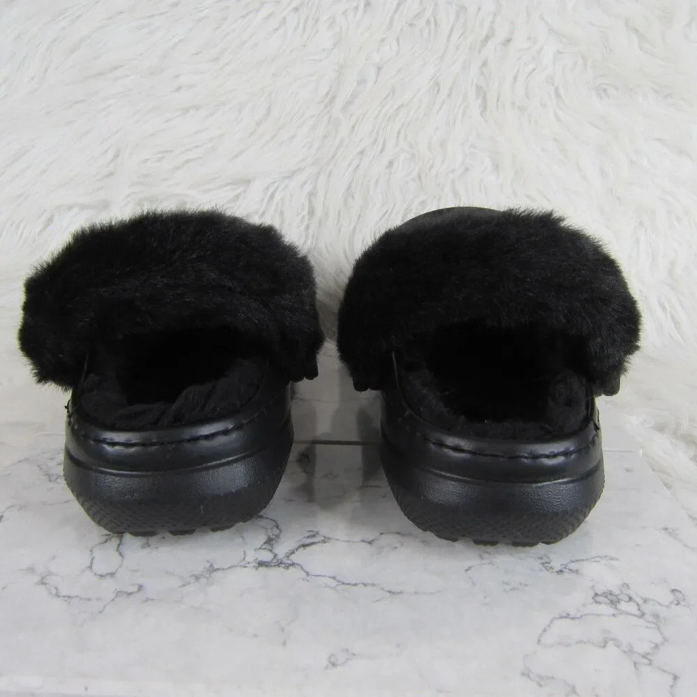 Crocs Classic Fur Sure Clogs Shoes Black Women's Size 6